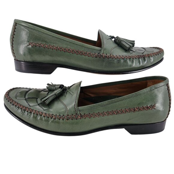 Bragano Cole Haan Mens 8.5D Olive Green Leather Woven Loafers Dress Shoes Rare - Picture 12 of 13